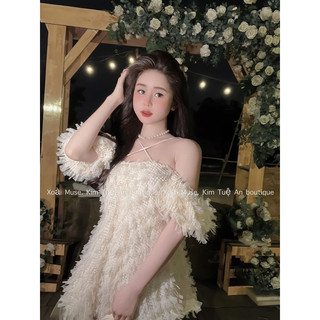 Váy bồng trễ vai dây chéo cổ xoài muse
