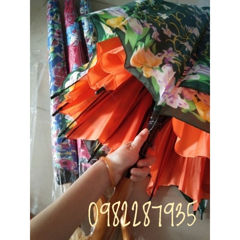 ô dù hoạ tiết hoa văn cán thẳng 2 lớp size to