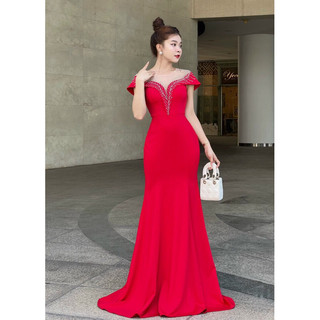 Đầm dạ hội đuôi cá tay choàng kết pha lê. Hàng TK