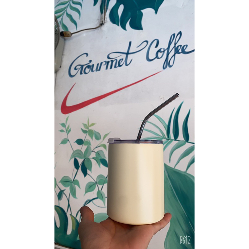 🪘 Ly giữ nhiệt COFFEE (300ML) tặng kèm ống hút inox, kiểu dáng thời trang,decor bàn làm việc (2 màu y hình)