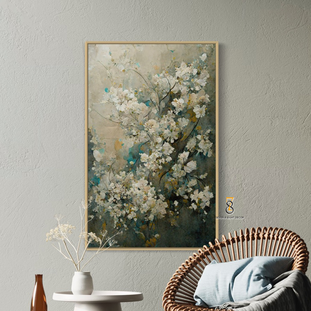 Tranh Canvas | Cây Anh Đào Rực Rỡ 1VHAIFLO1 | Tranh Đã Căng Khung | Tặng Kèm Đinh Đa Năng 78Decor