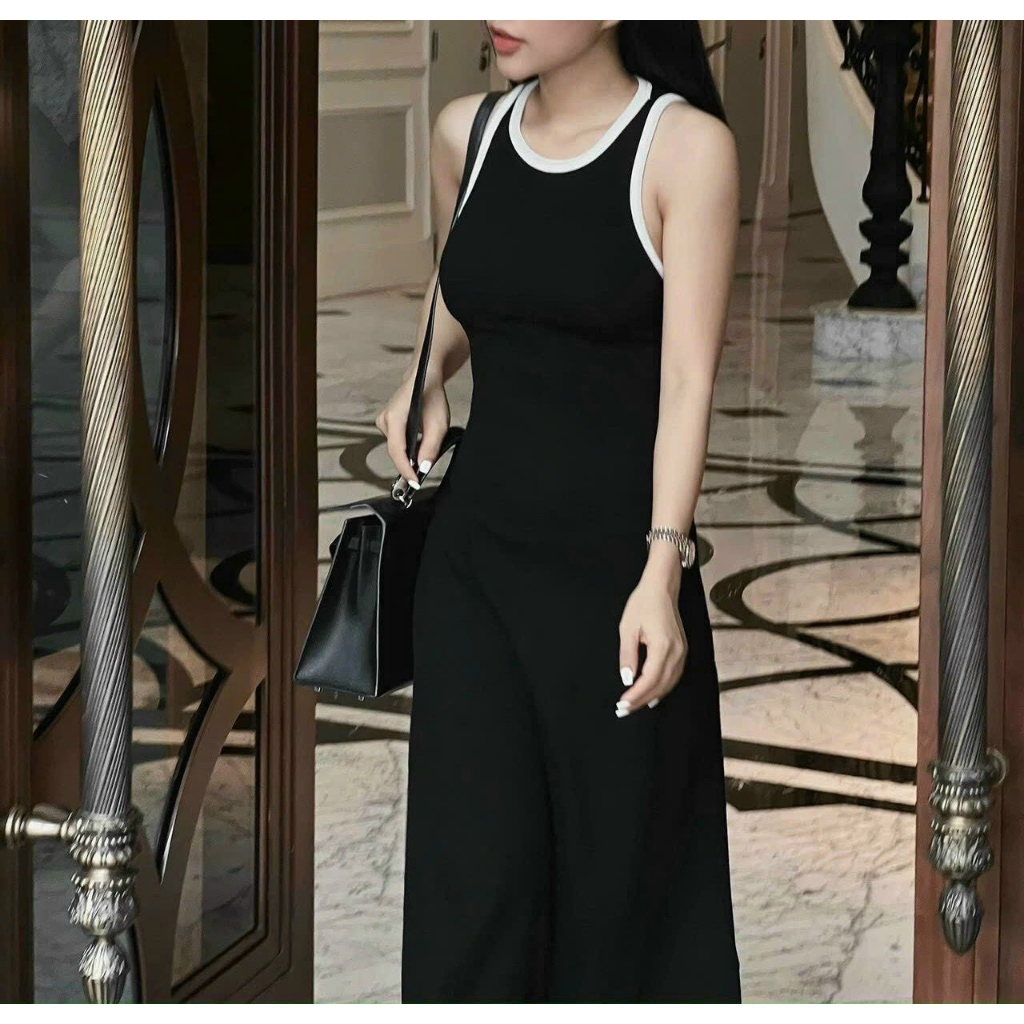 Đầm Viền Sát Nách Khoét Lưng Fom Dài Dáng Xòe_Váy Thun 3 Lỗ Chất Thun Co Gian_Đầm Nữ Sang Chảnh