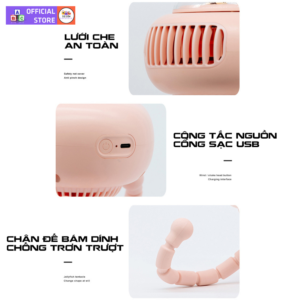 Đồ Chơi Quạt Cầm Tay Mini Tích Điện Không Cánh Kẹp Xe Đẩy Cho Bé, Nhiều Chế Độ Gió Siêu Mát An Toàn Cho Bé