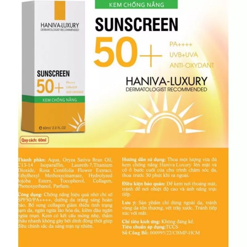 Kèm chống nắng HANIVA-LUXURY 60ml