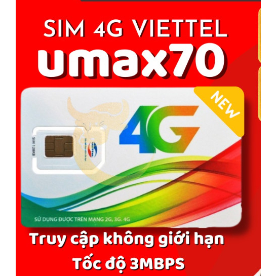 Sim 4G Viettel - umax70 TRỌN GÓI 1 NĂM KHÔNG NẠP TIỀN sử dụng free 14 Tháng