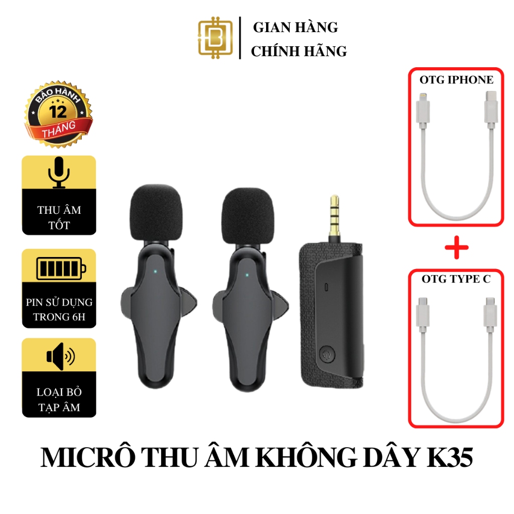 Mic Thu Âm Micro Không Dây Cài Áo Chân 3.5mm Dành Cho Điện Thoại K35Pro