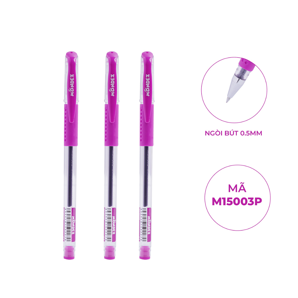 Combo 3 Bút Gel Bi Nước Học Sinh Ngòi 0.5mm MONDEZ  Mực Đậm Đều Nét Chữ Đẹp M15003
