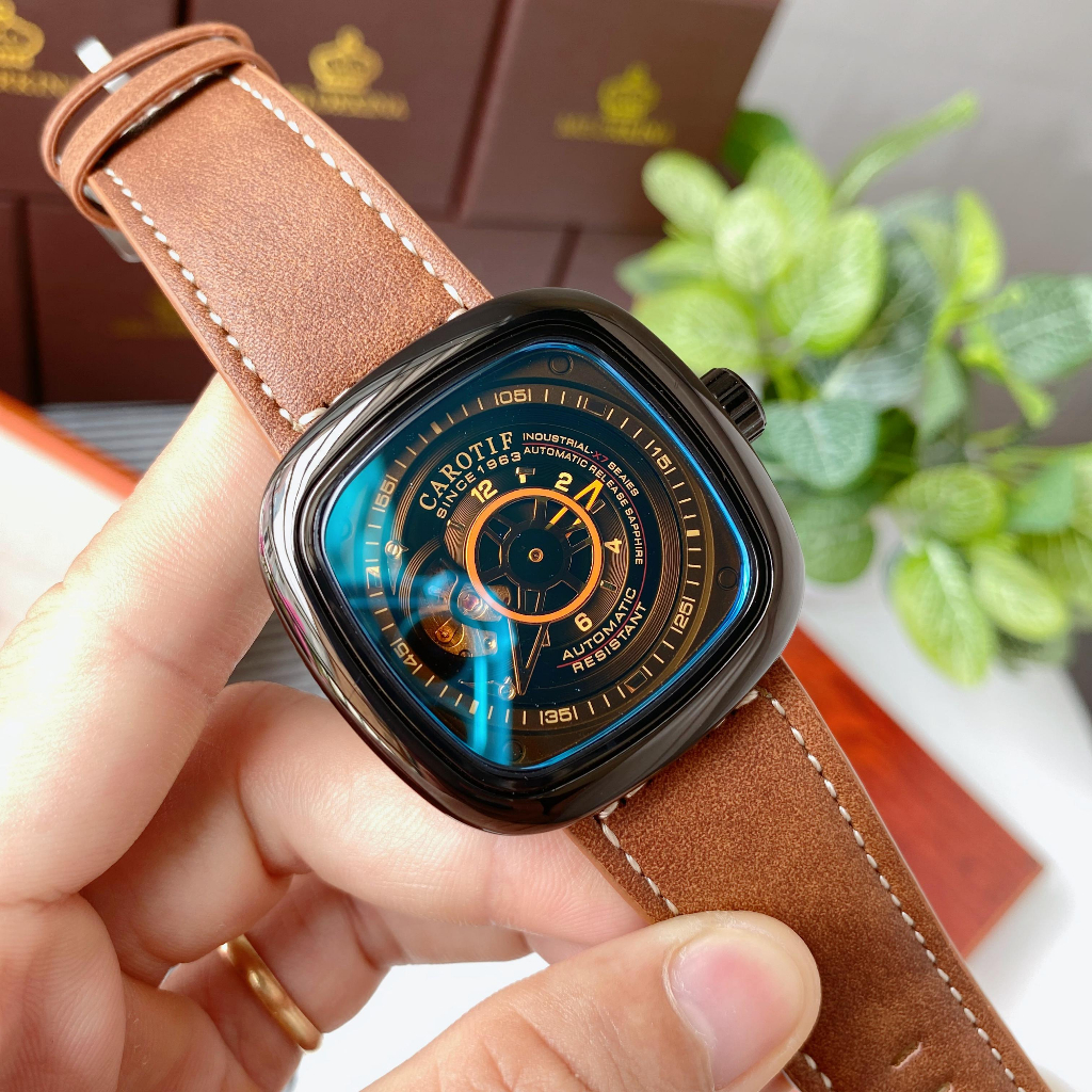 Đồng Hồ Nam Carotif Mặt Đen Bạc Cơ Tự Động , NaiWatch