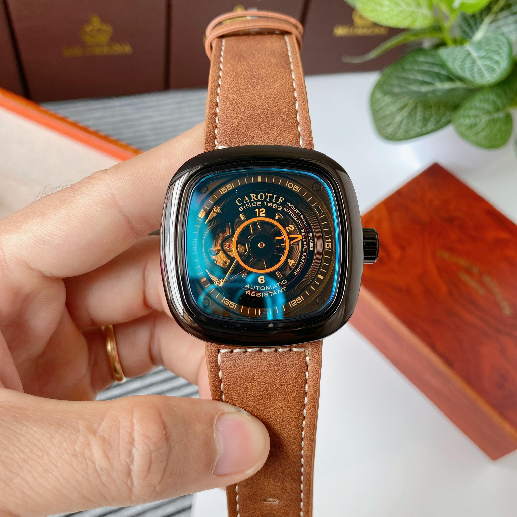 Đồng Hồ Nam Carotif Mặt Đen Bạc Cơ Tự Động , NaiWatch