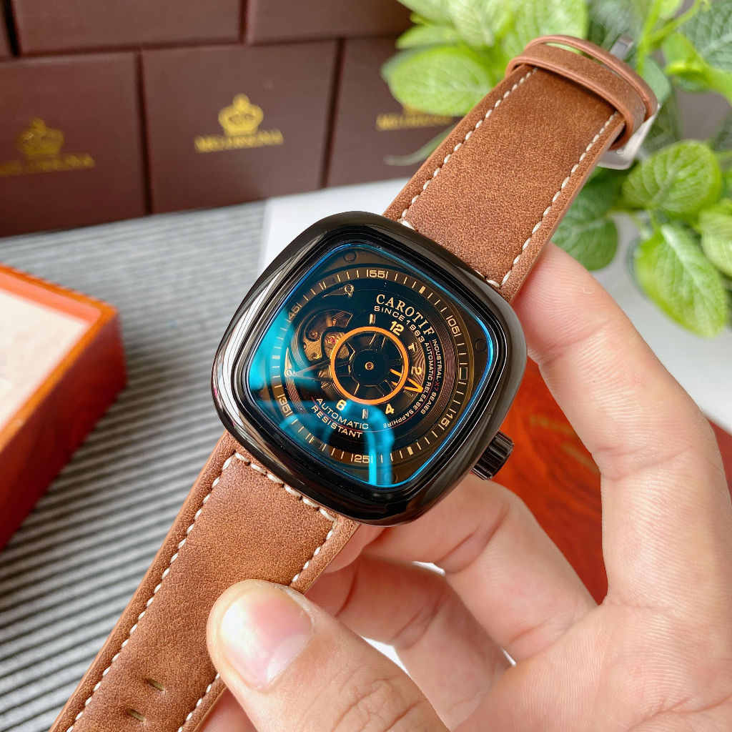 Đồng Hồ Nam Carotif Mặt Đen Bạc Cơ Tự Động , NaiWatch