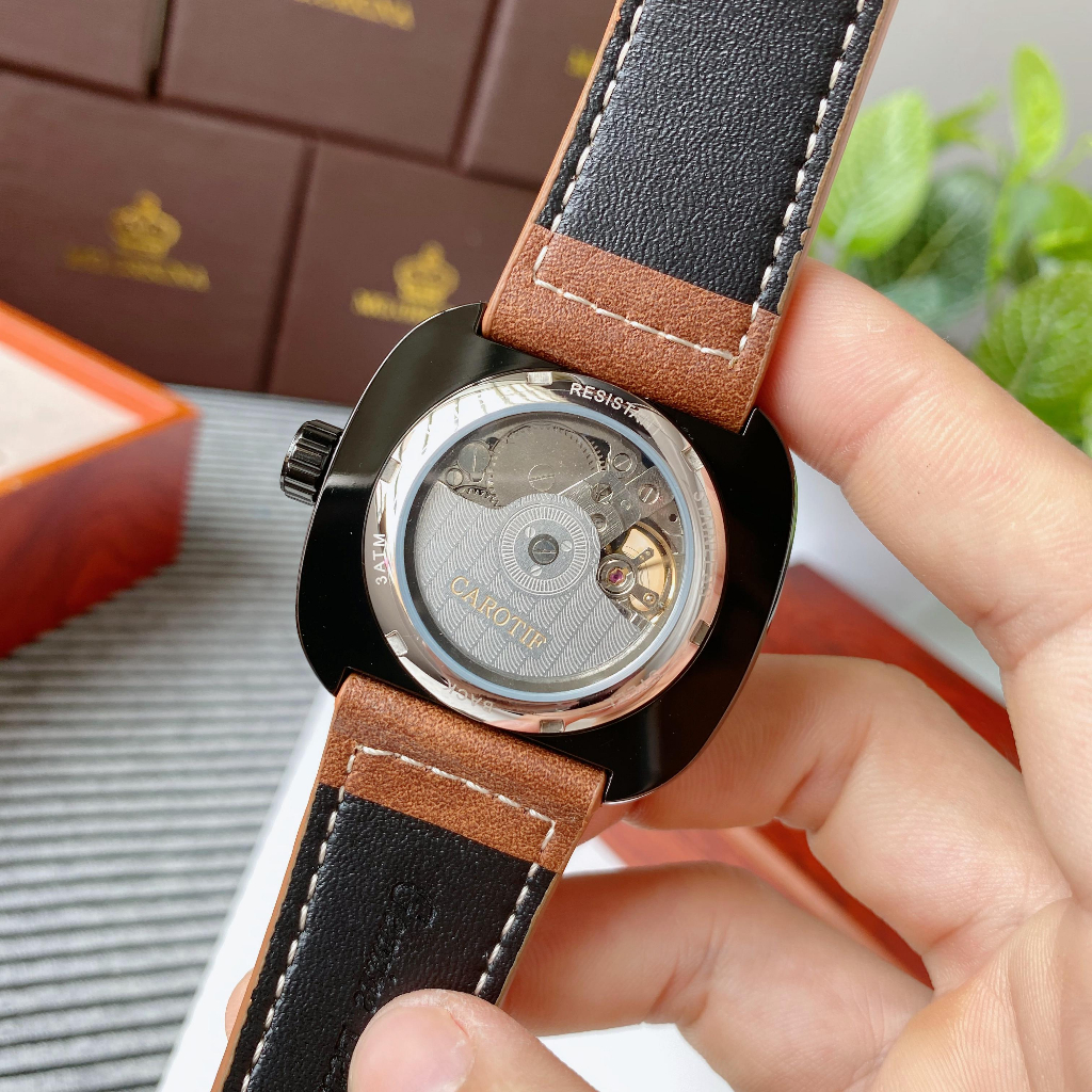 Đồng Hồ Nam Carotif Mặt Đen Bạc Cơ Tự Động , NaiWatch