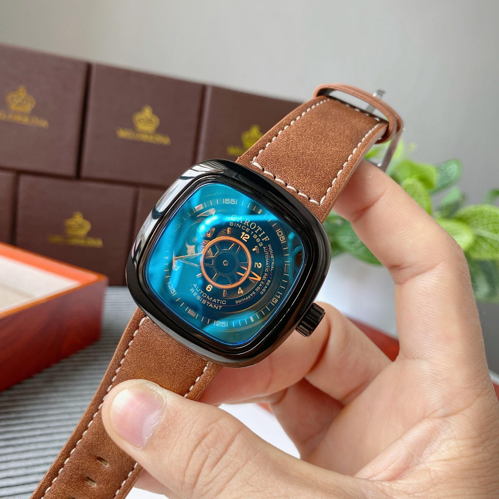 Đồng Hồ Nam Carotif Mặt Đen Bạc Cơ Tự Động , NaiWatch