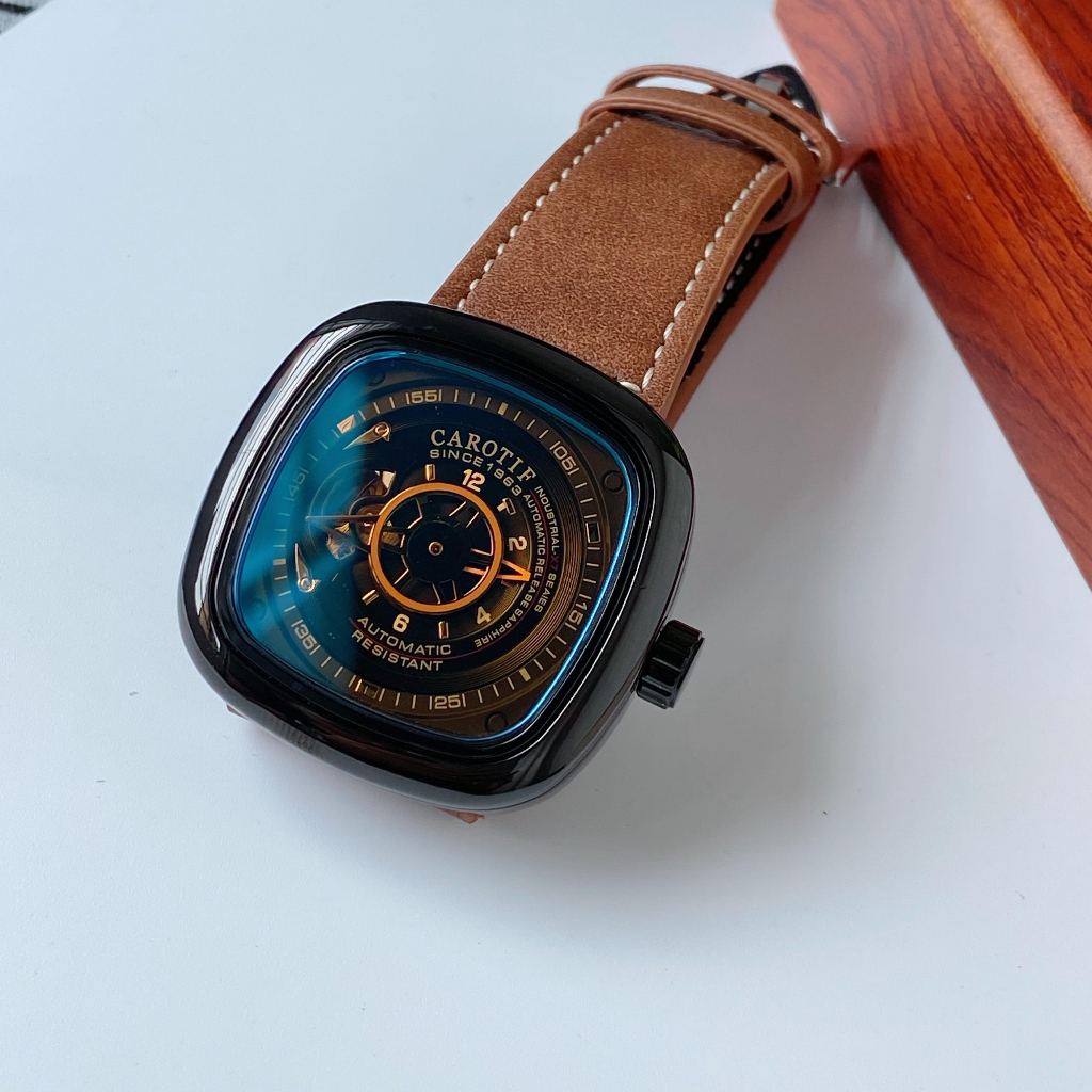 Đồng Hồ Nam Carotif Mặt Đen Bạc Cơ Tự Động , NaiWatch