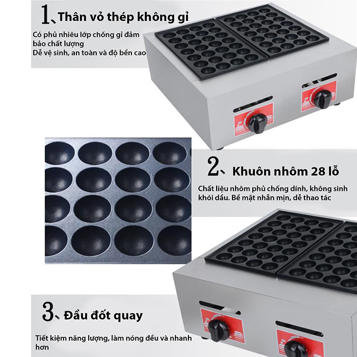 Máy làm bánh bạch tuộc takoyaki đôi 56 lỗ công nghiệp