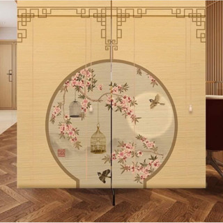 Màn tre in tranh trang trí Tết(Có dây kéo), phông nền mành tre chụp hình. Rèm tăm tre trúc in tranh nghệ thuật.