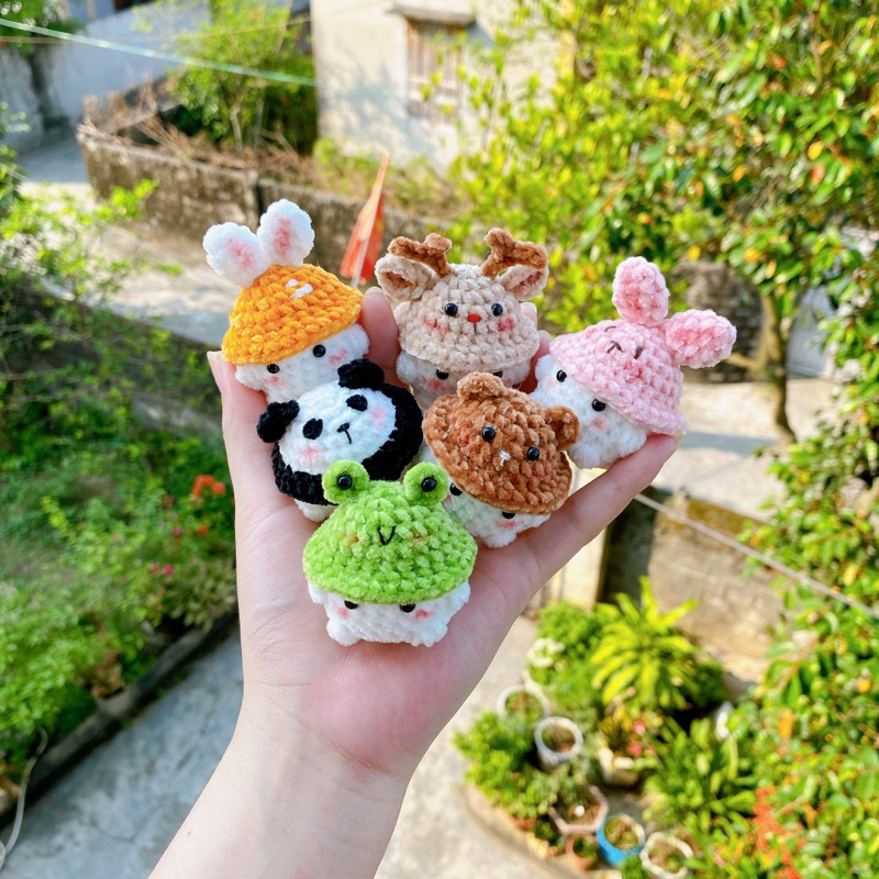 Móc khóa nấm len chunky // Móc khoá len // Len móc thủ công