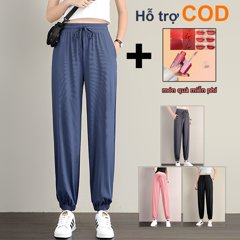 sweatpants jogger nữ chạy bộ nữ quần thể thao lụa băng thoáng mát siêu mỏng chống muỗi thoải mái quần Quần thể thao
