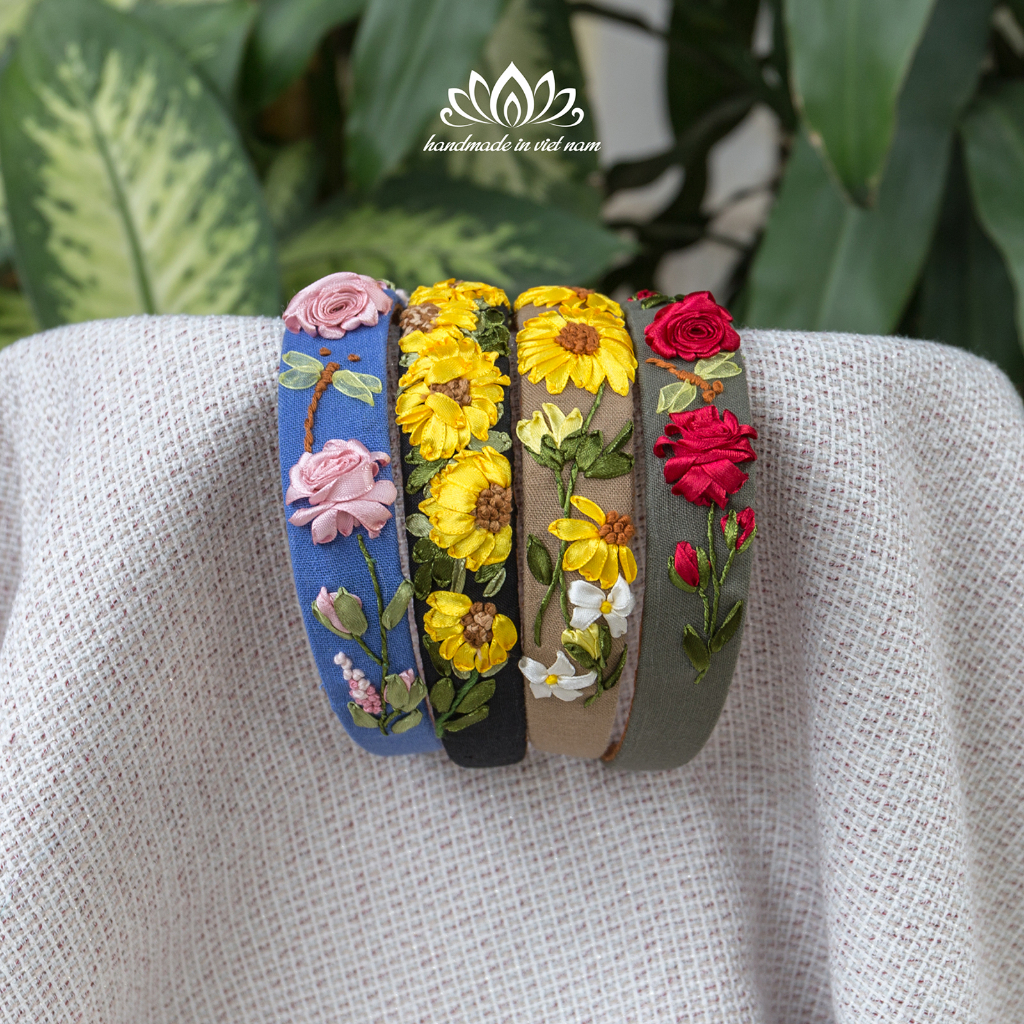 Băng đô thêu hoa ruy băng, cài tóc, món quà độc đáo