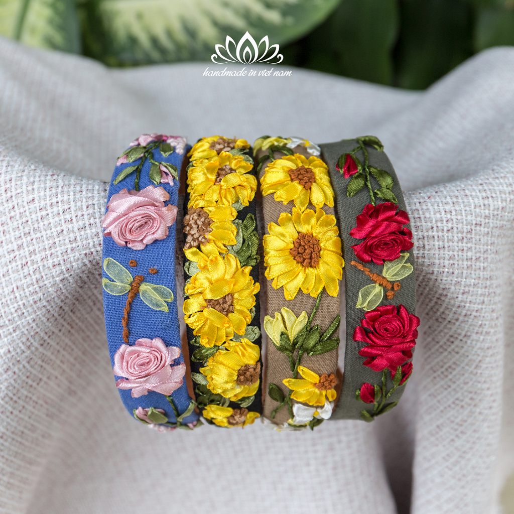 Băng đô thêu hoa ruy băng, cài tóc, món quà độc đáo