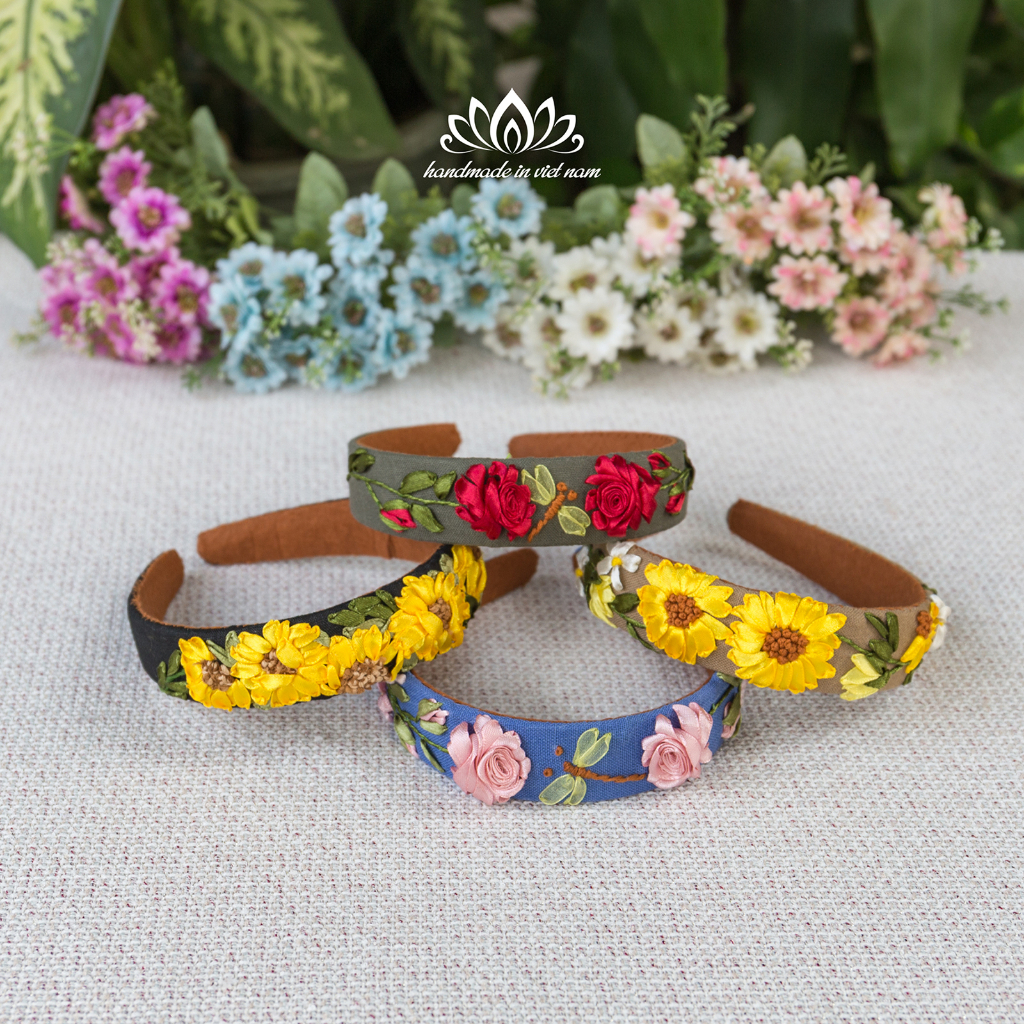 Băng đô thêu hoa ruy băng, cài tóc, món quà độc đáo