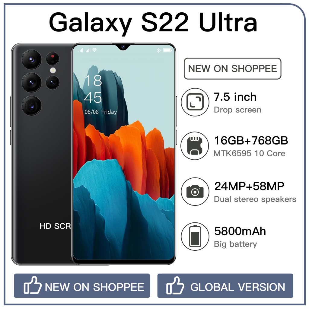 2023 Điện thoại Galaxy s22 Ultra mới (12GB/512GB) Hote để bán điện thoại thông minh chơi game 5G COD
