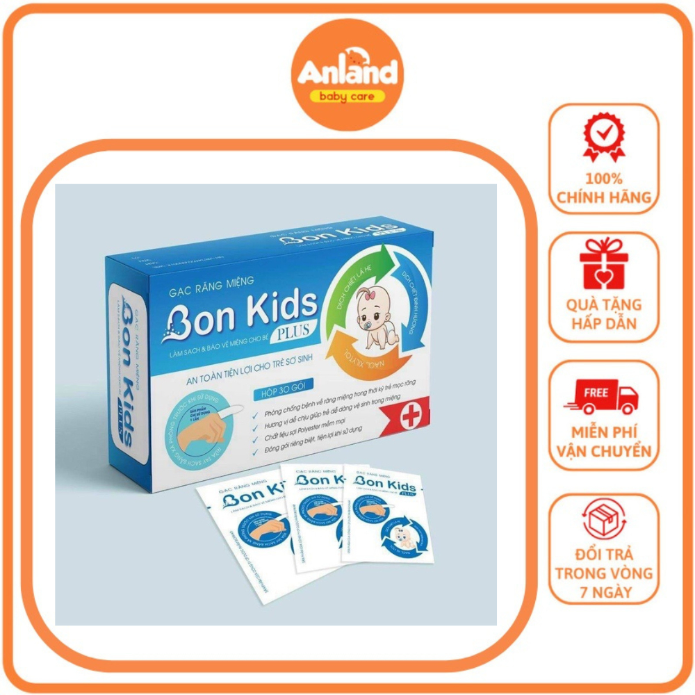 Gạc Rơ Lưỡi Tưa Lưỡi Vệ Sinh Răng Miệng Trẻ Em BON KIDS PLUS - Làm Sạch, Chống Sâu Răng (Hộp 30 Gói)