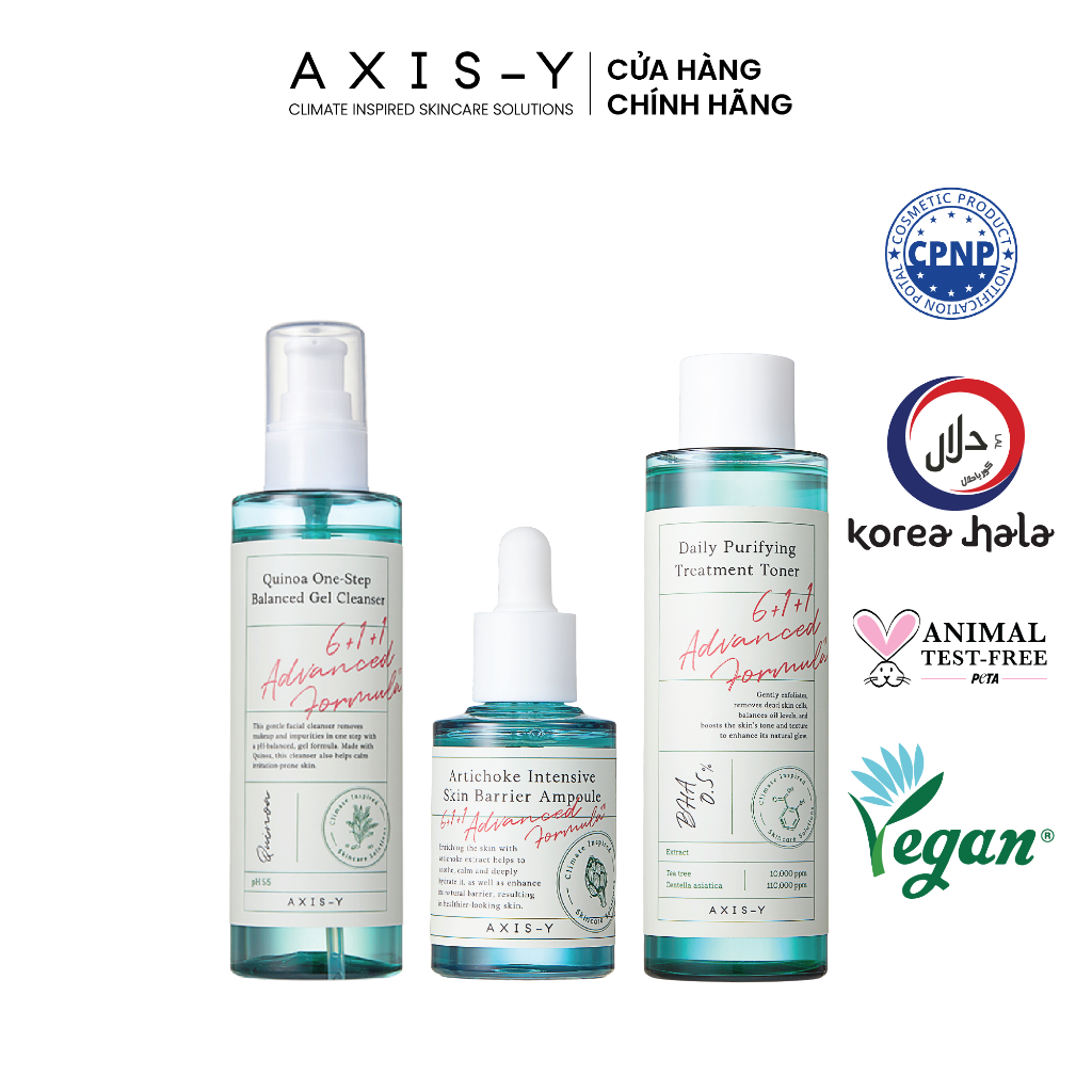 Combo dưỡng da Axis-Y (sữa rửa mặt làm sạch 180ml, toner kiểm soát mụn và tinh chất phục hồi da 30ml )