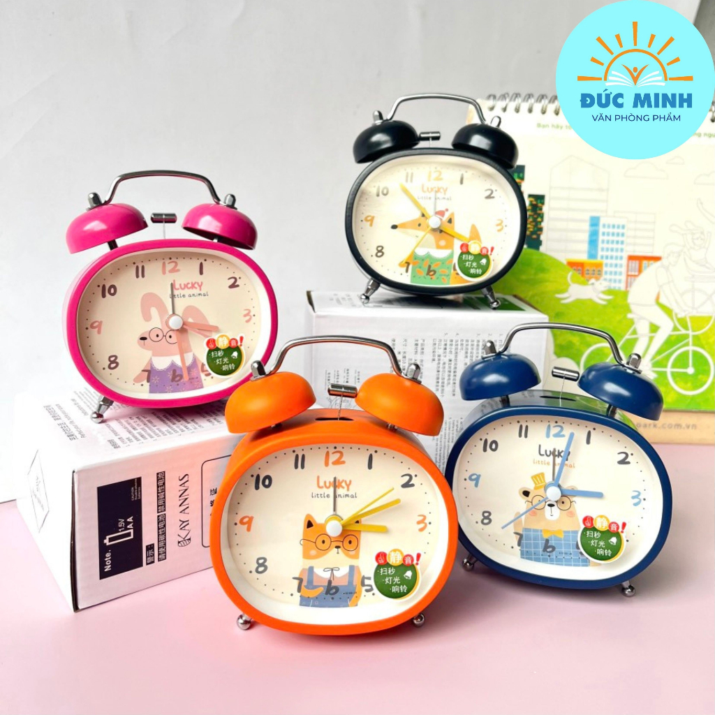 (Bảo hành)Đồng hồ báo thức chuông sắt, C Ó ĐÈN, kêu to, nhiều hình, nhiều màu Cute hoạt hình dễ thương - vpp Quế Anh
