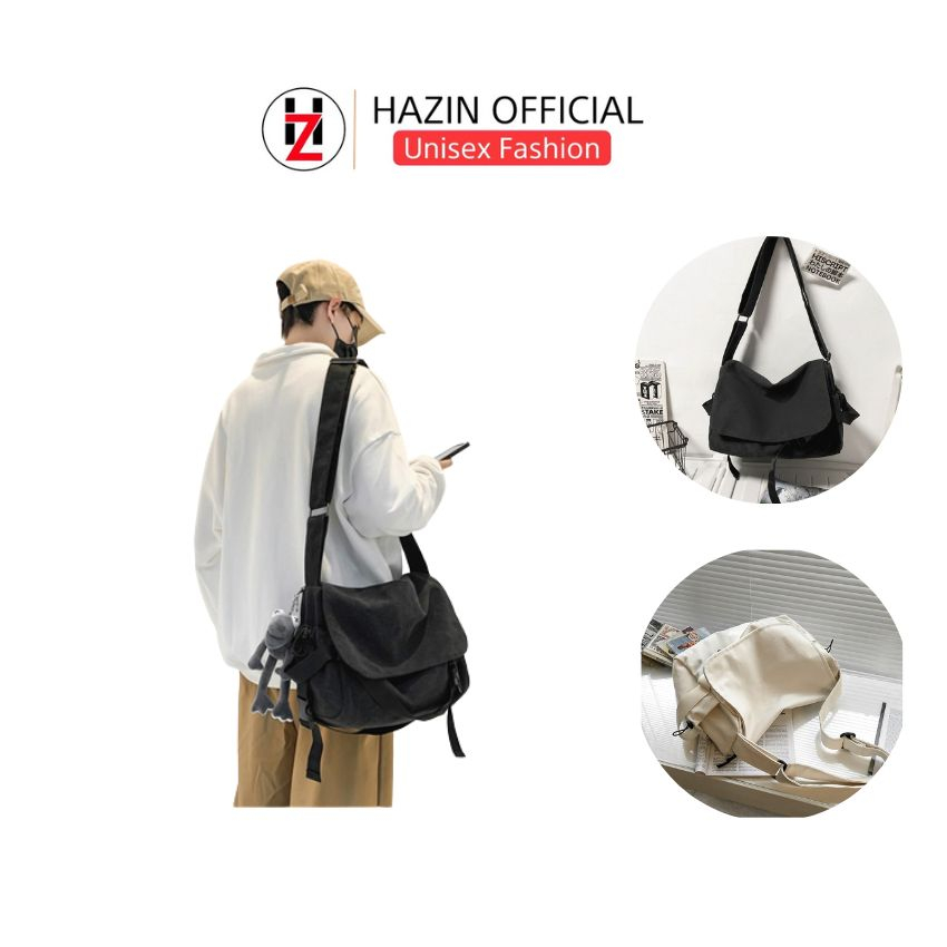 Túi Đeo Chéo Hazin Vải Canvas Nam Nữ Phong Cách Unisex Phù Hợp Đi Chơi Sức Chứa Lớn HZM85