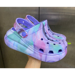 Crocs - sục crush họa tiết tím loang, đế cao cho nữ, pb205, tặng 6 charm