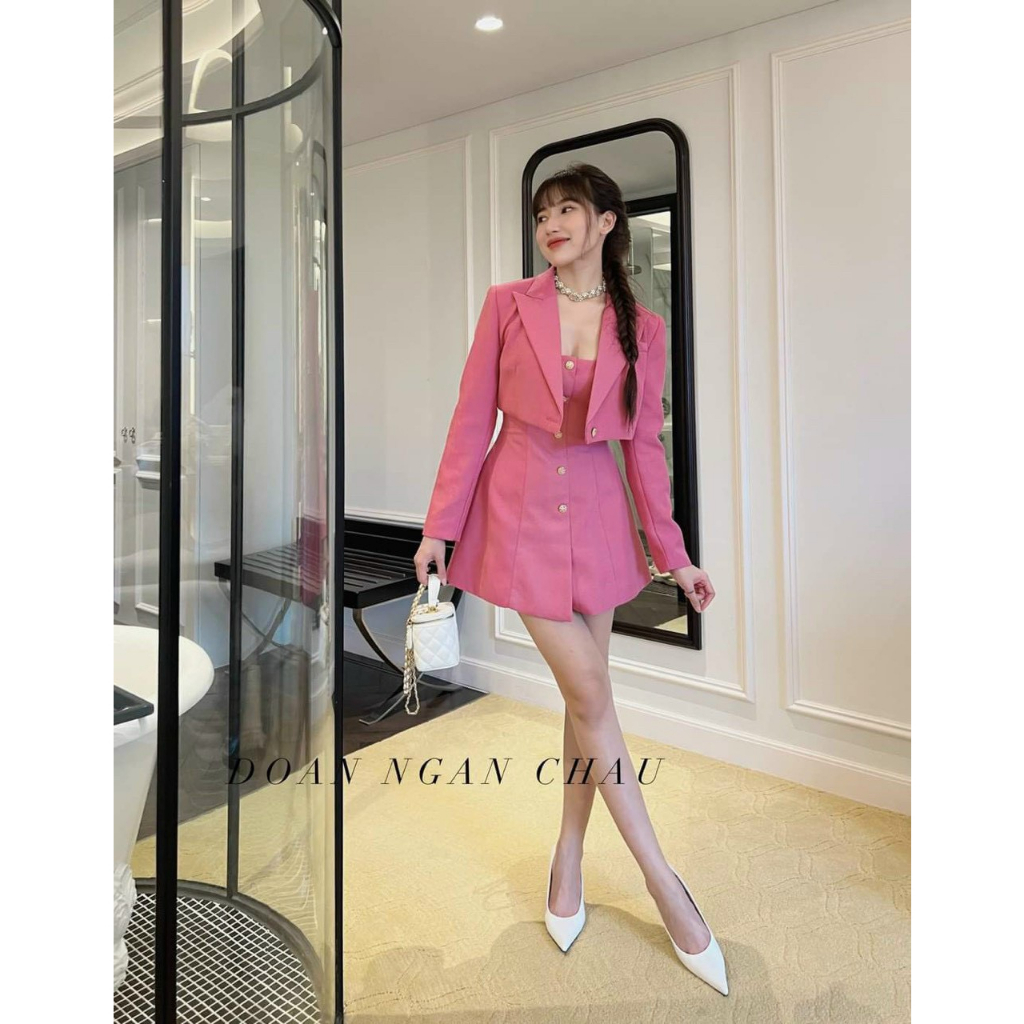 Sét Váy Nữ 2 Món Đi Chơi Dự Tiệc Sang Chảnh_Đầm For Dáng Xòe Có Mút Kèm Khoát Croptop