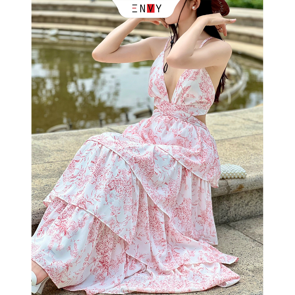 Đầm đi biển dáng dài maxi cột nơ lưng ENVY D248