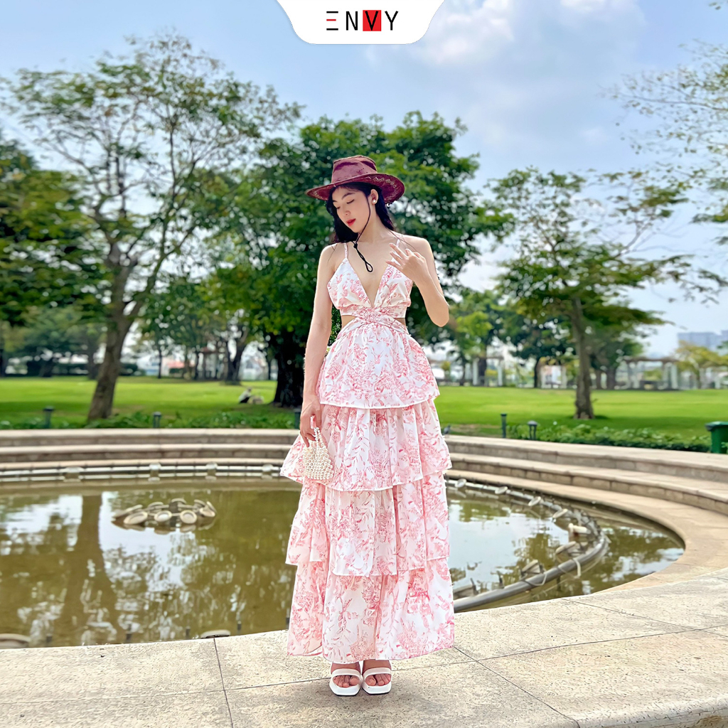 Đầm đi biển dáng dài maxi cột nơ lưng ENVY D248