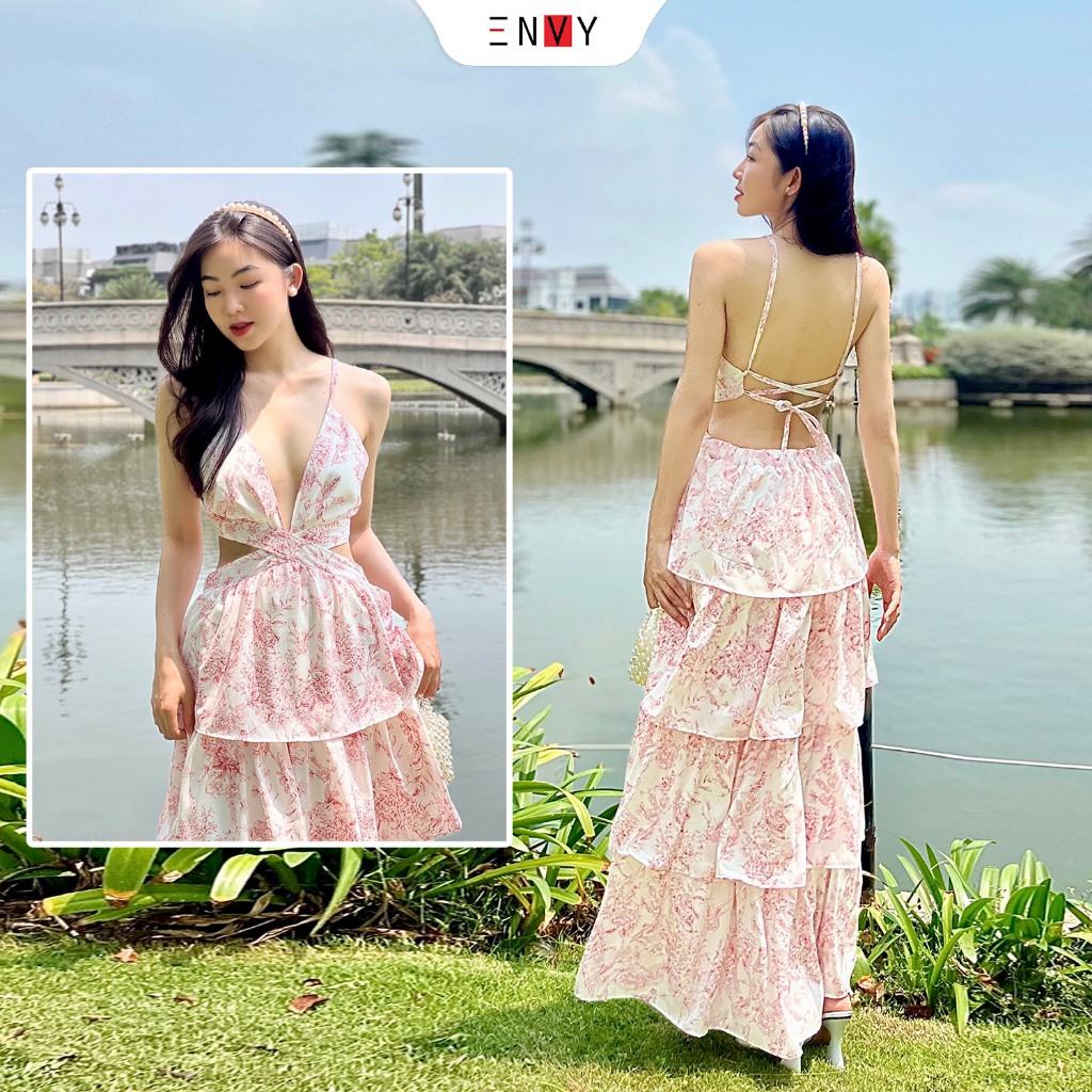 Đầm đi biển dáng dài maxi cột nơ lưng ENVY D248