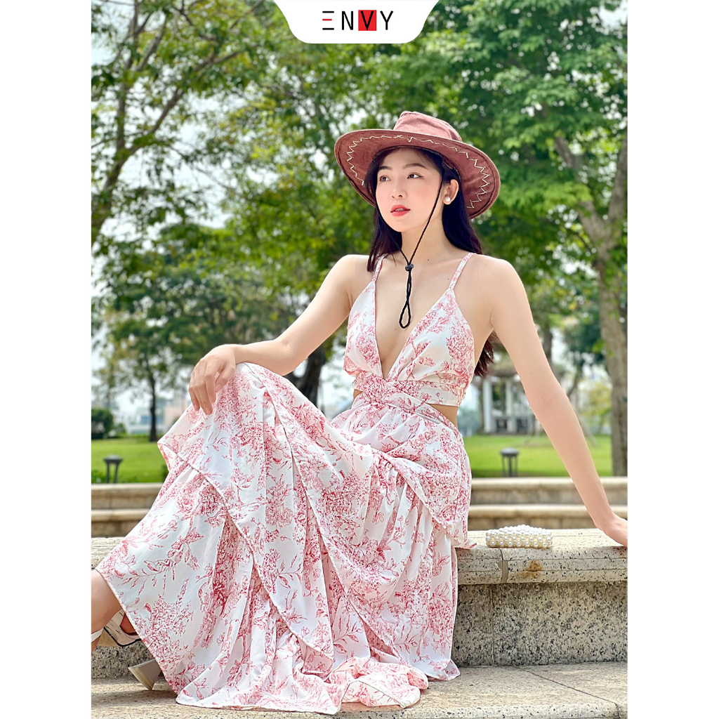 Đầm đi biển dáng dài maxi cột nơ lưng ENVY D248