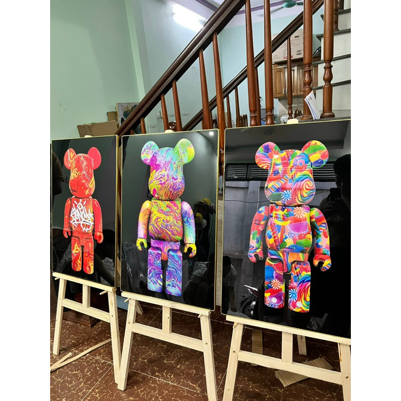 T54 Bộ 3 Tranh chú Gấu Kaws Toy Treo Tường Phòng Khách/ Game/ Shop Quần Áo/ RObot/ Bearbrick Hoạt Hình T1