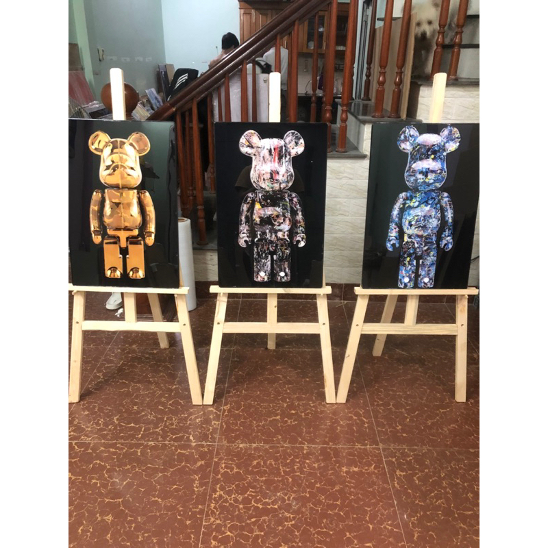 T54 Bộ 3 Tranh chú Gấu Kaws Toy Treo Tường Phòng Khách/ Game/ Shop Quần Áo/ RObot/ Bearbrick Hoạt Hình T1