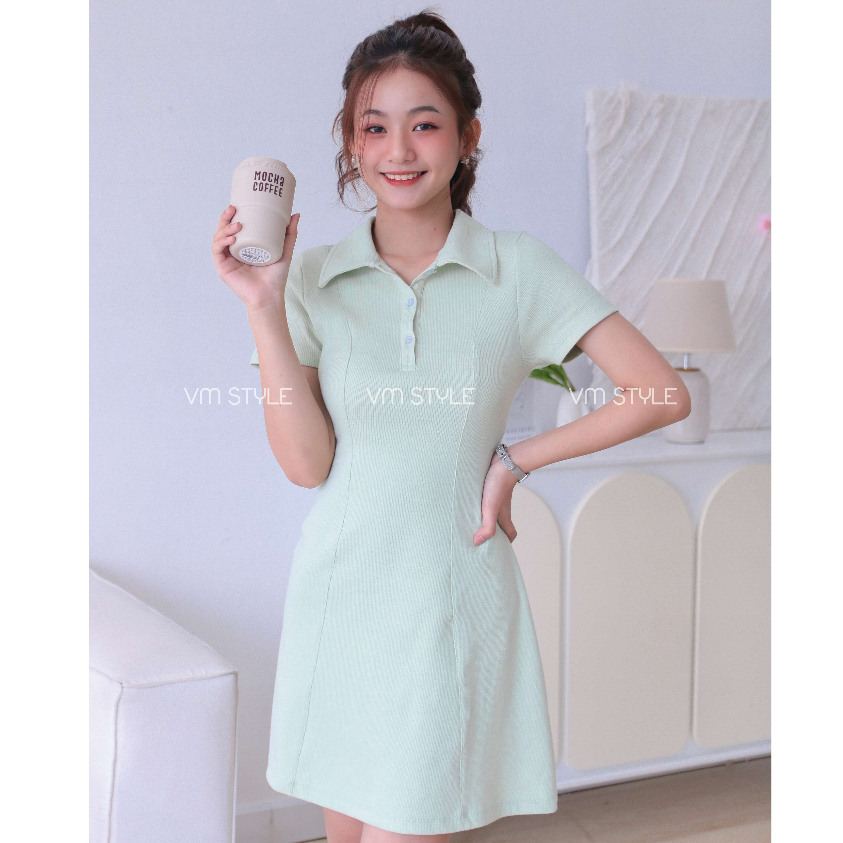 Đầm thun polo nữ VMSTYLE 2096 cộc tay cổ bẻ dáng ngắn chất thun cotton cao cấp - VDT00005 | BigBuy360 - bigbuy360.vn