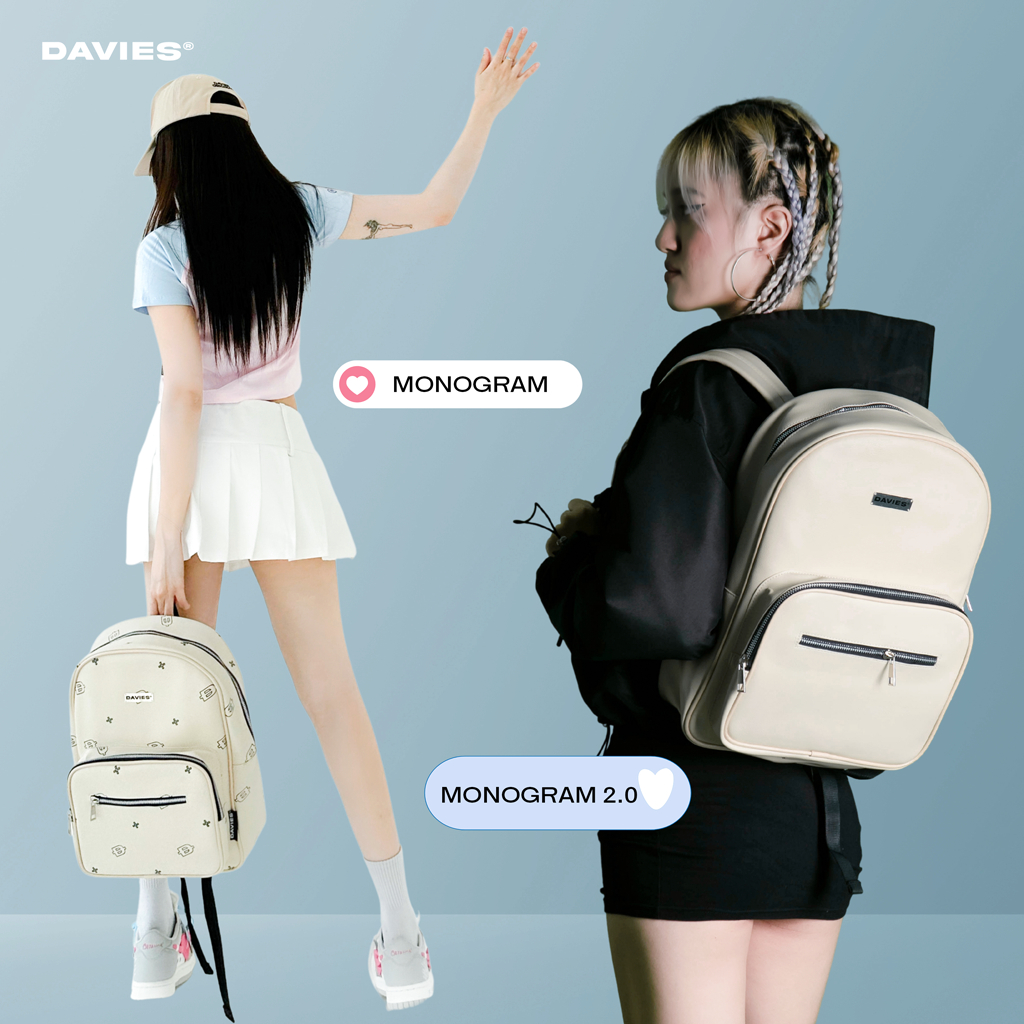 Balo đi học da nam nữ hoạt tiết local brand Davies Leather Monogram Backpack| D-P47 #5