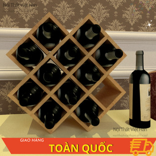 Kệ gỗ để chai rượu vang 12 ngăn, kệ rượu vang đa năng cao cấp