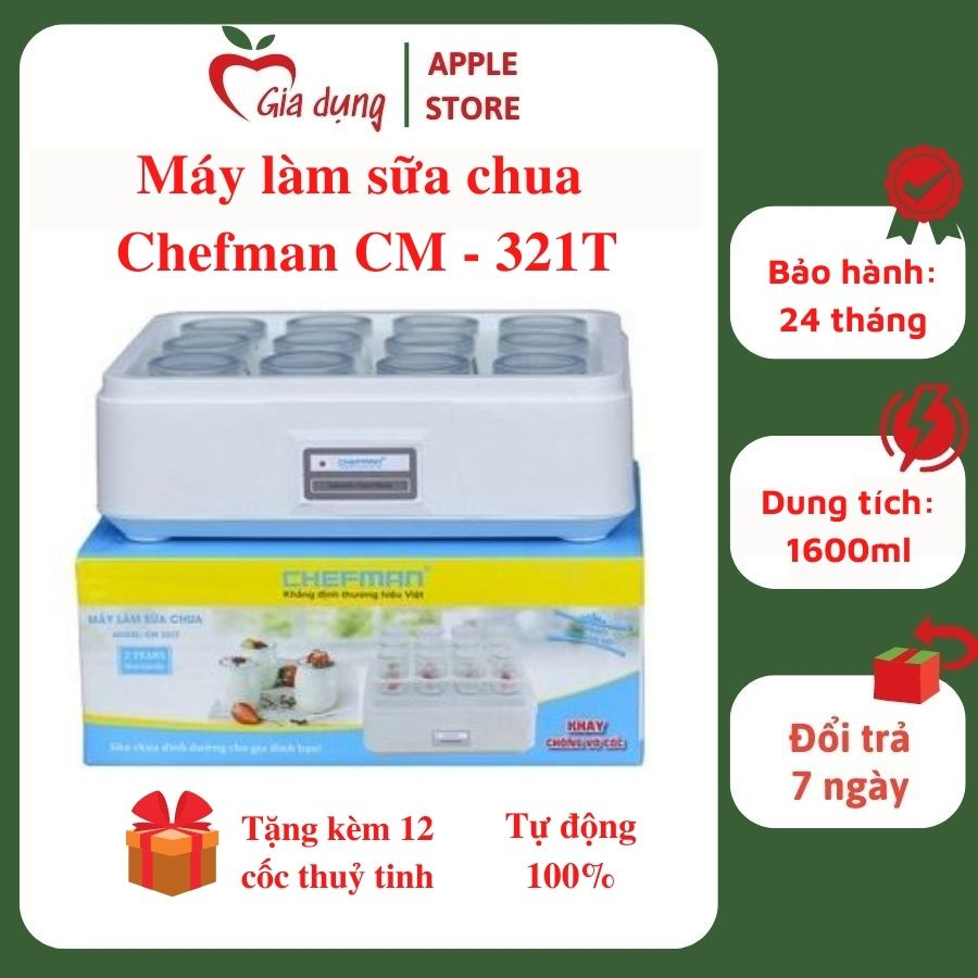 Máy Làm Sữa Chua Yogurt Tự Động Chefman CM-321T Chính Hãng, Máy Ủ Sữa Chua Tại Nhà Tặng Kèm 12 Cốc Thủy Tinh Cao Cấp