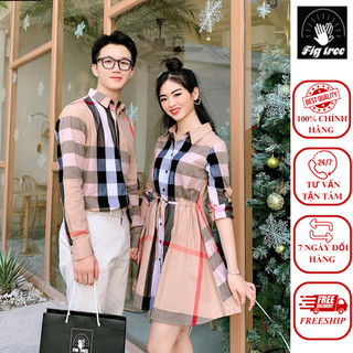 Set áo sơ mi váy đôi fig tree buberry kem cực sang