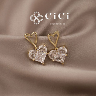 Bông tai nữ chuôi bạc 925 CiCi Accessories đính đá hình trái tim phụ kiện trang sức nữ thanh lịch - BT10
