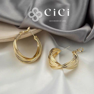 Bông tai nữ dáng tròn bản to mạ vàng 18K CiCi Accessories phụ kiện trang sức lady, sang chảnh - BT65