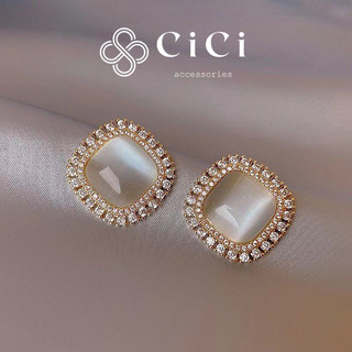 Bông tai nữ chuôi bạc 925 kiểu dáng hình vuông đính đá zircon CiCi Accessories - BT54