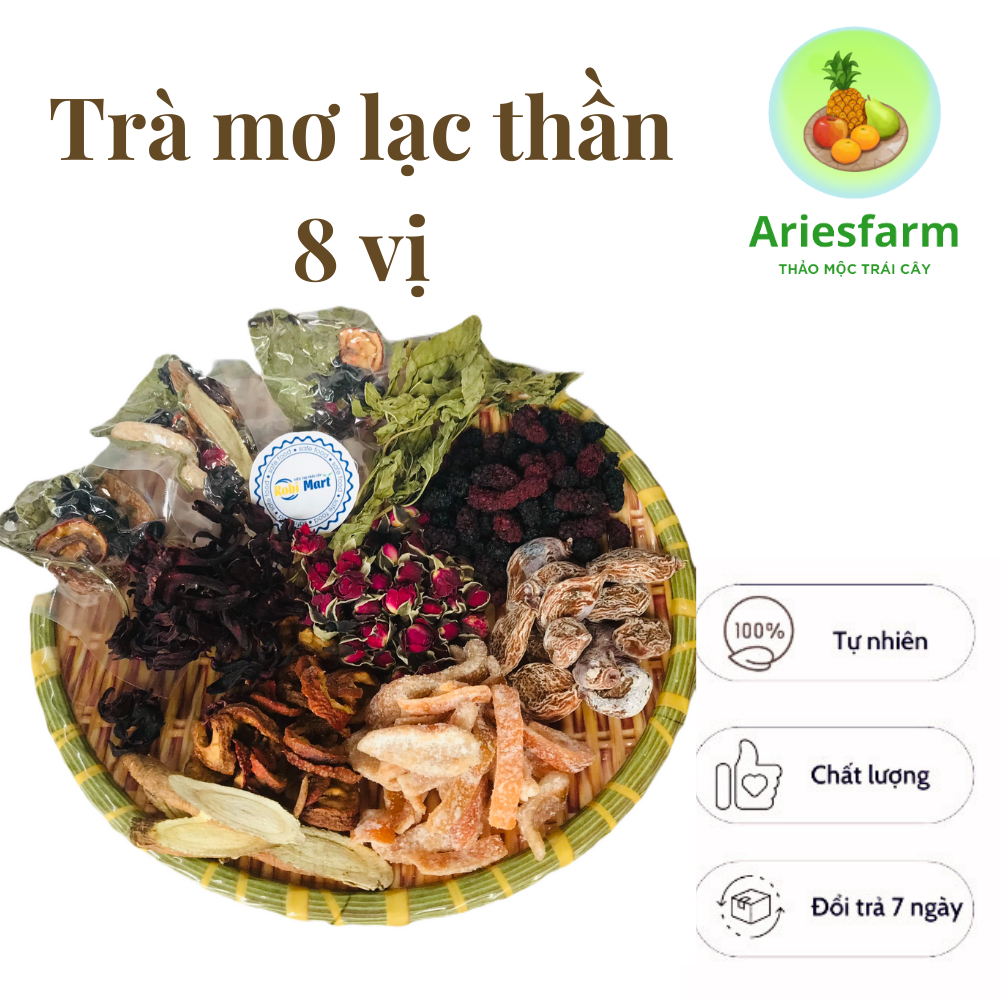 Trà mơ lạc thần 8 vị dâu tằm, mơ chua (xí muội), trần bì, hoa lạc thần, lá bạc hà, cam thảo, sơn tra, nụ hồng