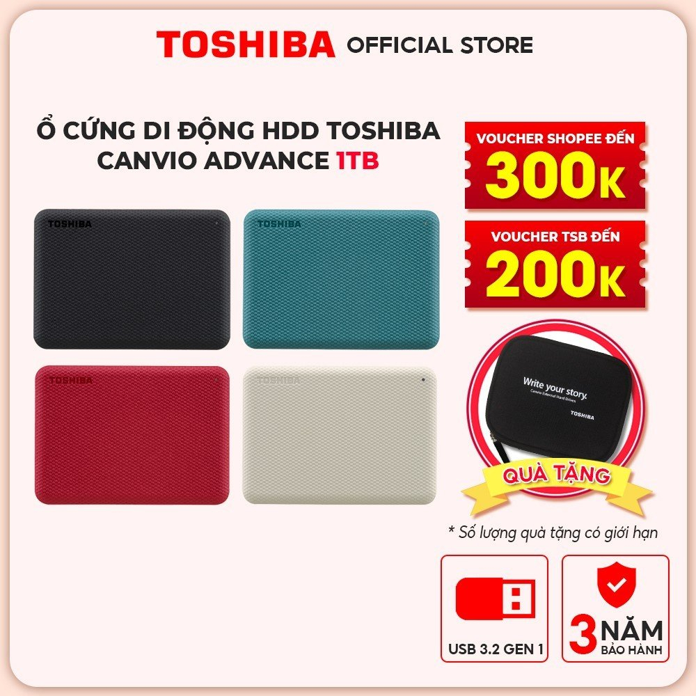 Ổ cứng di động HDD Toshiba Canvio Advance 1TB - Tặng túi chống sốc chính hãng