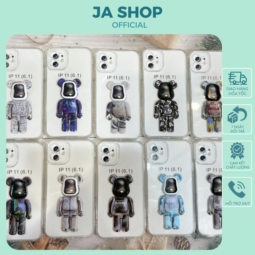 (4/4) Ốp Lưng Gấu Bearbrick Trong Suốt Chống Sốc Xinh Xắn, Sành Điệu JA SHOP