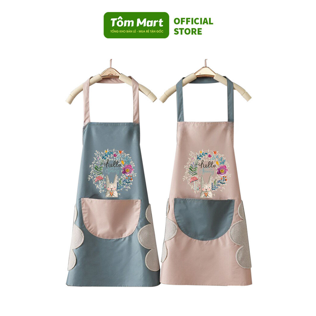 Tạp dề hoa TÔM MART có khăn lau tay bên hông, chống thấm nước, dễ sử dụng - 70x72cm