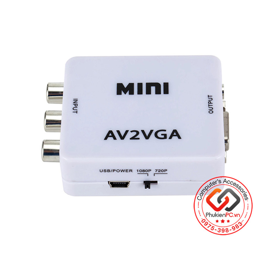 Bộ chuyển đổi AV CVBS RCA sang VGA cho màn hình giao tiếp VGA Tivi, máy chiếu, máy quay phim analog, máy siêu âm nội soi